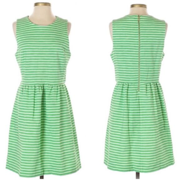 J. Crew Daybreak kelly Green Stripe Fit Flare Dress sleeveless preppy cotton M - Picture 2 of 11
